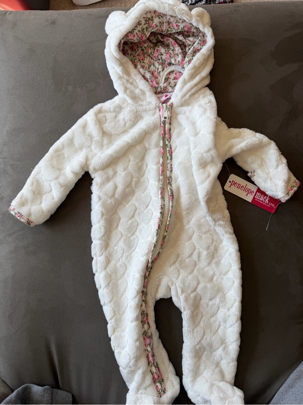Penelope Mack Cream Plush Floral-Lined Baby Footie